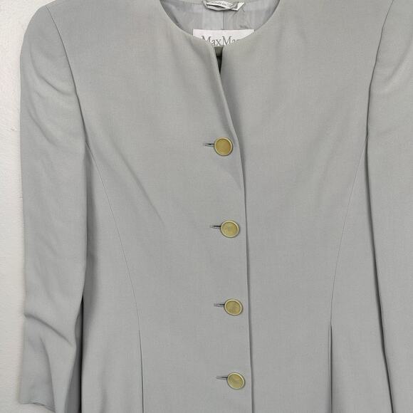 MaxMara Long Jacket Womens 6 Dove Gray Button Up Viscose Blend Preppy Capsule - Picture 4 of 10